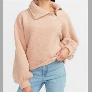 NWT Express Cozy Asymmetrical Zip Sherpa Sweatshirt
